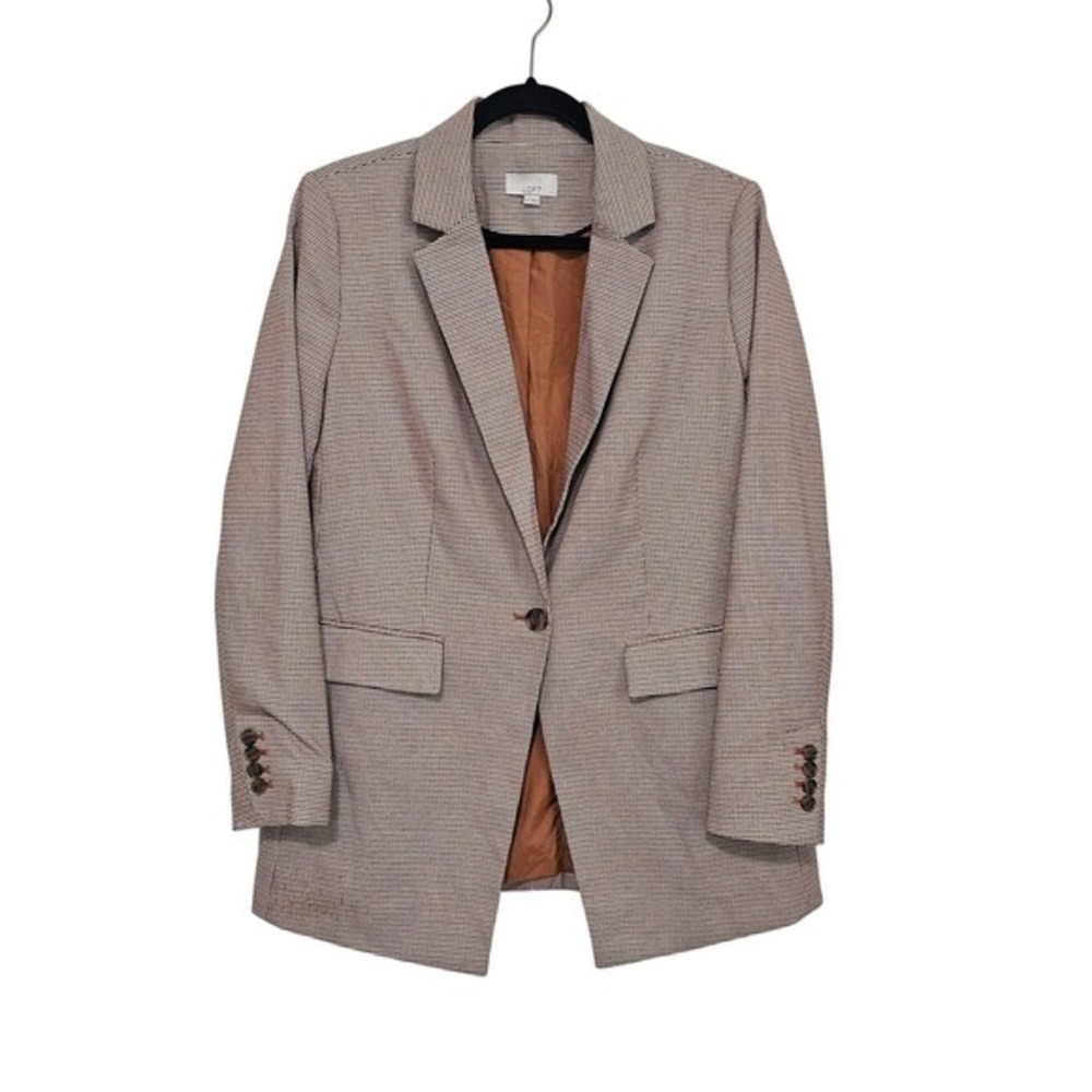 Loft 10 Brown Houndstooth Blazer Single Button Academia Office Preppy Heritage ~